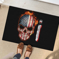 American Flag Skull Design Rubber Doormat with Bowling Elements and Fire Background with Custom Team Name Text - Wonder Print Shop