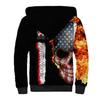 American Flag Skull Design Sherpa Hoodie with Bowling Elements and Fire Background with Custom Team Name Text - Wonder Print Shop