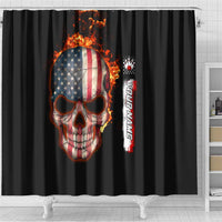 American Flag Skull Design Shower Curtain with Bowling Elements and Fire Background with Custom Team Name Text - Wonder Print Shop