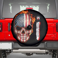 American Flag Skull Design Spare Tire Cover with Bowling Elements and Fire Background with Custom Team Name Text - Wonder Print Shop