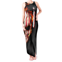 American Flag Skull Design Tank Maxi Dress with Bowling Elements and Fire Background with Custom Team Name Text - Wonder Print Shop