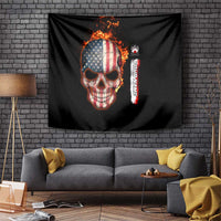 American Flag Skull Design Tapestry with Bowling Elements and Fire Background with Custom Team Name Text - Wonder Print Shop
