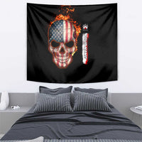 American Flag Skull Design Tapestry with Bowling Elements and Fire Background with Custom Team Name Text - Wonder Print Shop