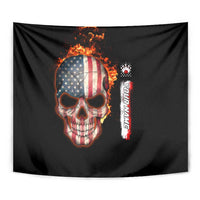American Flag Skull Design Tapestry with Bowling Elements and Fire Background with Custom Team Name Text - Wonder Print Shop