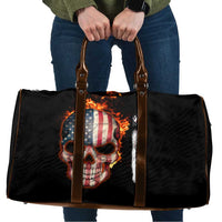American Flag Skull Design Travel Bag with Bowling Elements and Fire Background with Custom Team Name Text - Wonder Print Shop