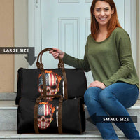 American Flag Skull Design Travel Bag with Bowling Elements and Fire Background with Custom Team Name Text - Wonder Print Shop