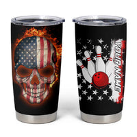 American Flag Skull Design Tumbler Cup with Bowling Elements and Fire Background with Custom Team Name Text - Wonder Print Shop