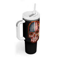 American Flag Skull Design Tumbler With Handle with Bowling Elements and Fire Background with Custom Team Name Text - Wonder Print Shop