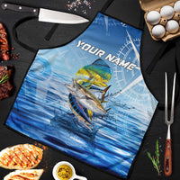 Mahi Mahi and Tuna Fish Apron Fishing Ocean Water Background and Nautical Compass Elements - Wonder Print Shop