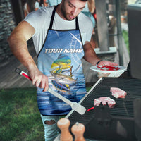 Mahi Mahi and Tuna Fish Apron Fishing Ocean Water Background and Nautical Compass Elements - Wonder Print Shop