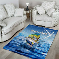 Mahi Mahi and Tuna Fish Area Rug Fishing Ocean Water Background and Nautical Compass Elements - Wonder Print Shop