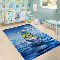 Mahi Mahi and Tuna Fish Area Rug Fishing Ocean Water Background and Nautical Compass Elements - Wonder Print Shop