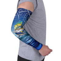 Mahi Mahi and Tuna Fish Arm Sleeves Fishing Ocean Water Background and Nautical Compass Elements - Wonder Print Shop