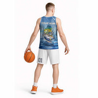 Mahi Mahi and Tuna Fish Basketball Jersey Fishing Ocean Water Background and Nautical Compass Elements - Wonder Print Shop