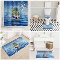 Mahi Mahi and Tuna Fish Bathroom Set Fishing Ocean Water Background and Nautical Compass Elements - Wonder Print Shop