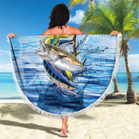 Mahi Mahi and Tuna Fish Beach Blanket Fishing Ocean Water Background and Nautical Compass Elements - Wonder Print Shop