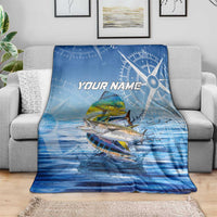 Mahi Mahi and Tuna Fish Blanket Fishing Ocean Water Background and Nautical Compass Elements - Wonder Print Shop