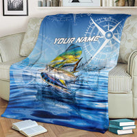 Mahi Mahi and Tuna Fish Blanket Fishing Ocean Water Background and Nautical Compass Elements - Wonder Print Shop