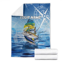 Mahi Mahi and Tuna Fish Blanket Fishing Ocean Water Background and Nautical Compass Elements - Wonder Print Shop