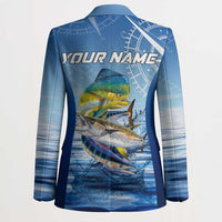 Mahi Mahi and Tuna Fish Blazer Fishing Ocean Water Background and Nautical Compass Elements - Wonder Print Shop