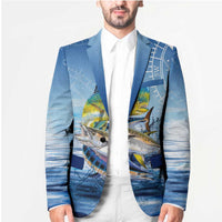 Mahi Mahi and Tuna Fish Blazer Fishing Ocean Water Background and Nautical Compass Elements - Wonder Print Shop
