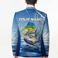 Mahi Mahi and Tuna Fish Blazer Fishing Ocean Water Background and Nautical Compass Elements - Wonder Print Shop