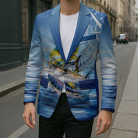 Mahi Mahi and Tuna Fish Blazer Fishing Ocean Water Background and Nautical Compass Elements - Wonder Print Shop