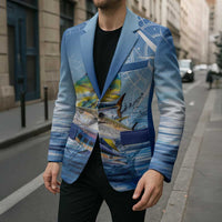 Mahi Mahi and Tuna Fish Blazer Fishing Ocean Water Background and Nautical Compass Elements - Wonder Print Shop