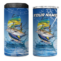 Mahi Mahi and Tuna Fish 4 in 1 Can Cooler Tumbler Fishing Ocean Water Background and Nautical Compass Elements - Wonder Print Shop