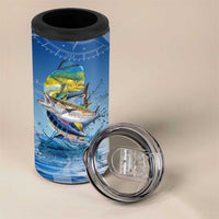 Mahi Mahi and Tuna Fish 4 in 1 Can Cooler Tumbler Fishing Ocean Water Background and Nautical Compass Elements - Wonder Print Shop