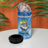 Mahi Mahi and Tuna Fish 4 in 1 Can Cooler Tumbler Fishing Ocean Water Background and Nautical Compass Elements - Wonder Print Shop