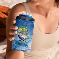 Mahi Mahi and Tuna Fish 4 in 1 Can Cooler Tumbler Fishing Ocean Water Background and Nautical Compass Elements - Wonder Print Shop