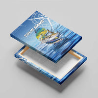 Mahi Mahi and Tuna Fish Canvas Wall Art Fishing Ocean Water Background and Nautical Compass Elements - Wonder Print Shop