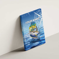 Mahi Mahi and Tuna Fish Canvas Wall Art Fishing Ocean Water Background and Nautical Compass Elements - Wonder Print Shop