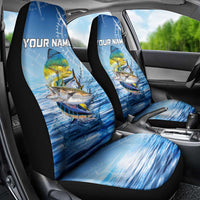 Mahi Mahi and Tuna Fish Car Seat Cover Fishing Ocean Water Background and Nautical Compass Elements - Wonder Print Shop
