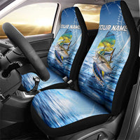 Mahi Mahi and Tuna Fish Car Seat Cover Fishing Ocean Water Background and Nautical Compass Elements - Wonder Print Shop