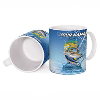 Mahi Mahi and Tuna Fish Ceramic Mug Fishing Ocean Water Background and Nautical Compass Elements - Wonder Print Shop