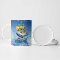 Mahi Mahi and Tuna Fish Ceramic Mug Fishing Ocean Water Background and Nautical Compass Elements - Wonder Print Shop