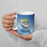 Mahi Mahi and Tuna Fish Ceramic Mug Fishing Ocean Water Background and Nautical Compass Elements - Wonder Print Shop