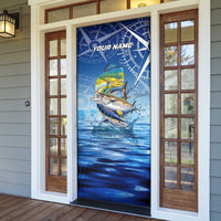 Mahi Mahi and Tuna Fish Door Cover Fishing Ocean Water Background and Nautical Compass Elements - Wonder Print Shop