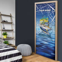 Mahi Mahi and Tuna Fish Door Cover Fishing Ocean Water Background and Nautical Compass Elements - Wonder Print Shop