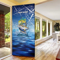 Mahi Mahi and Tuna Fish Door Cover Fishing Ocean Water Background and Nautical Compass Elements - Wonder Print Shop