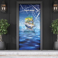 Mahi Mahi and Tuna Fish Door Cover Fishing Ocean Water Background and Nautical Compass Elements - Wonder Print Shop