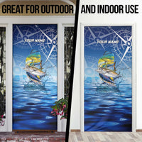 Mahi Mahi and Tuna Fish Door Cover Fishing Ocean Water Background and Nautical Compass Elements - Wonder Print Shop