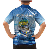 Mahi Mahi and Tuna Fish Family Matching Mermaid Dress and Hawaiian Shirt Fishing Ocean Water Background and Nautical Compass Elements - Wonder Print Shop