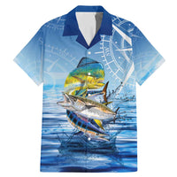 Mahi Mahi and Tuna Fish Family Matching Mermaid Dress and Hawaiian Shirt Fishing Ocean Water Background and Nautical Compass Elements - Wonder Print Shop