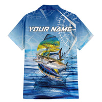 Mahi Mahi and Tuna Fish Family Matching Mermaid Dress and Hawaiian Shirt Fishing Ocean Water Background and Nautical Compass Elements - Wonder Print Shop