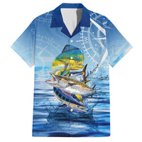 Mahi Mahi and Tuna Fish Family Matching Short Sleeve Bodycon Dress and Hawaiian Shirt Fishing Ocean Water Background and Nautical Compass Elements - Wonder Print Shop