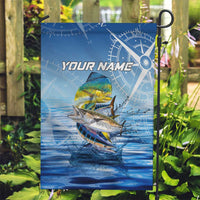 Mahi Mahi and Tuna Fish Garden Flag Fishing Ocean Water Background and Nautical Compass Elements - Wonder Print Shop