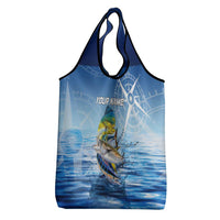 Mahi Mahi and Tuna Fish Grocery Bag Fishing Ocean Water Background and Nautical Compass Elements - Wonder Print Shop